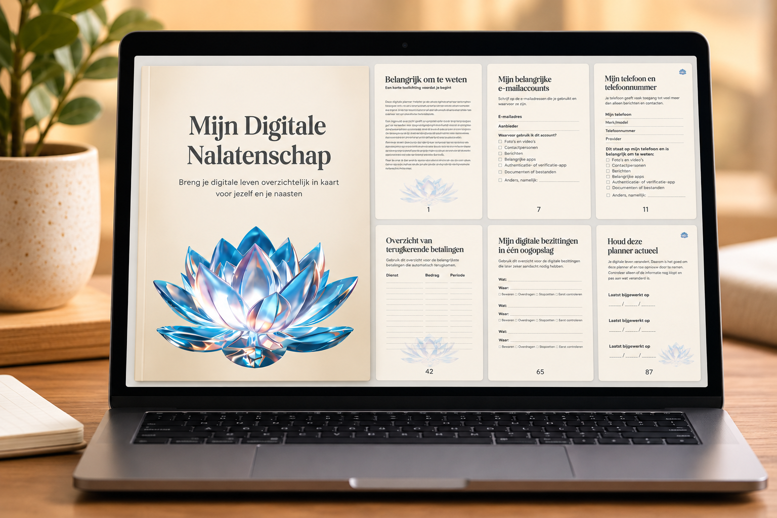 De planner Mijn Digitale Nalatenschap geopend op een laptop